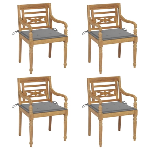 vidaXL 2x Solid Teak Wood Batavia Chairs with Cushions Seating Multi Colors