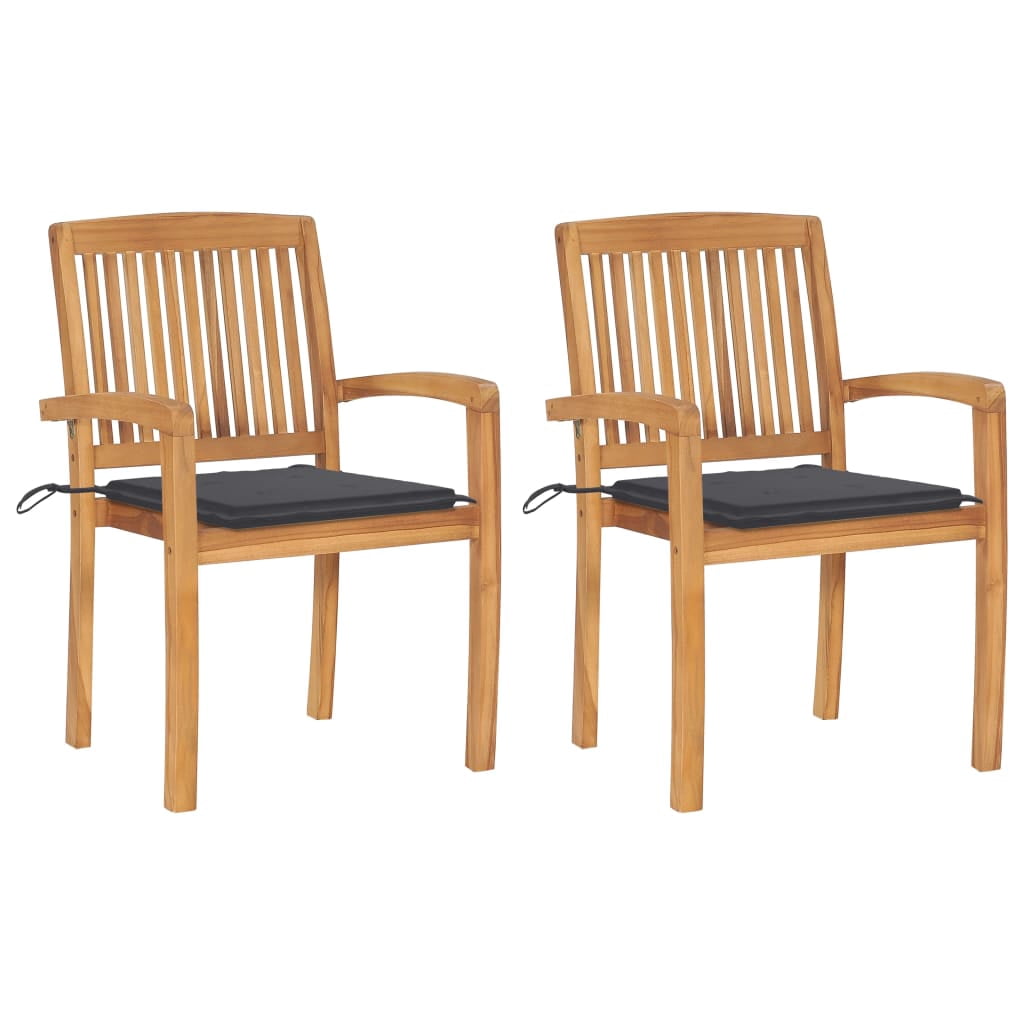 vidaXL 2x Solid Teak Wood Garden Chairs with Cushions Seating Multi