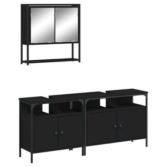 vidaXL 3 Piece Bathroom Furniture Set Black Engineered Wood