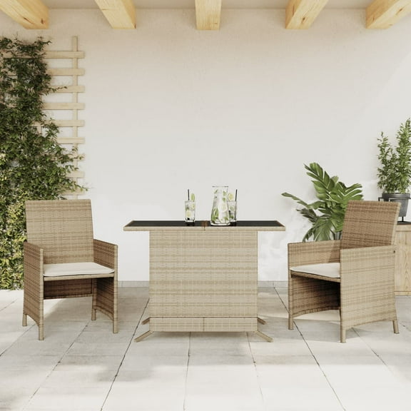 vidaXL 3 Piece Bistro Set with Cushions Beige Poly Rattan