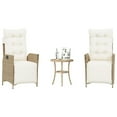 thumbnail image 1 of vidaXL 3 Piece Bistro Set with Cushions Beige Poly Rattan, 1 of 12