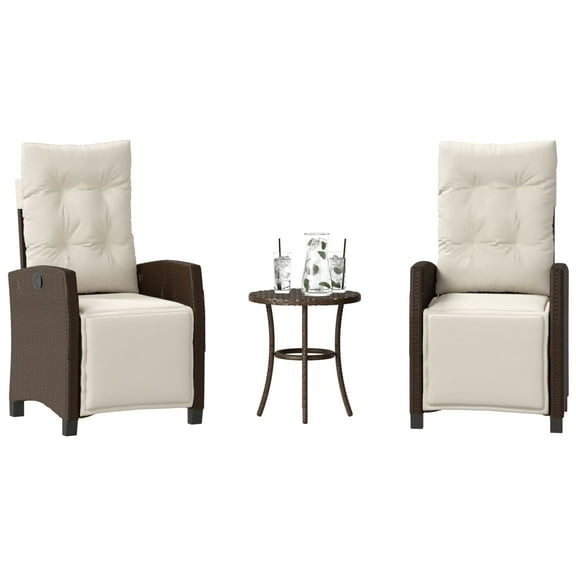 vidaXL 3 Piece Bistro Set with Cushions Beige Poly Rattan