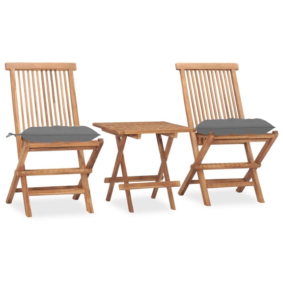vidaXL 3 Piece Folding Patio Dining Set with Cushion Solid Teak Wood