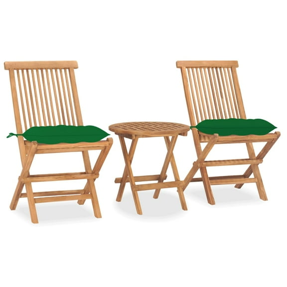 vidaXL 3 Piece Folding Patio Dining Set with Cushion Solid Teak Wood