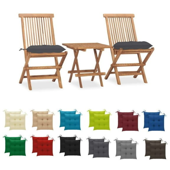 vidaXL 3 Piece Folding Patio Dining Set with Cushion Solid Teak Wood