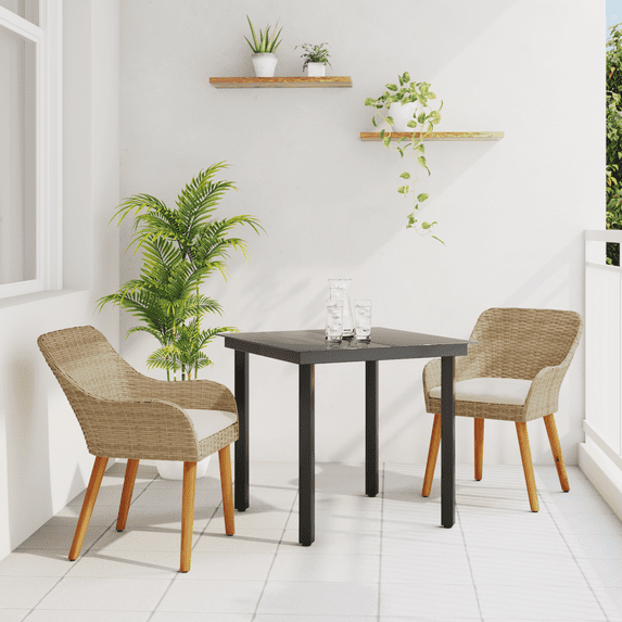 vidaXL 3 Piece Garden Dining Set Beige Poly Rattan