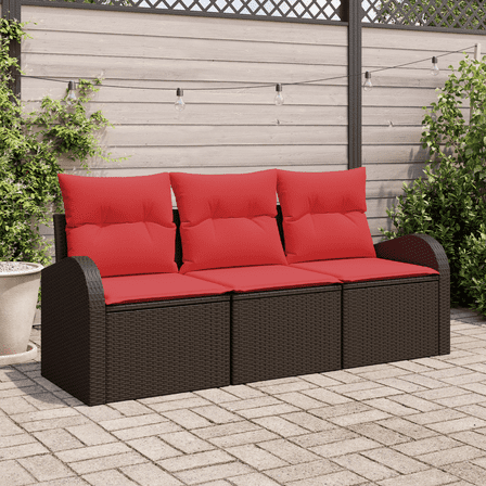 vidaXL 3 Piece Garden Sofa Set with Cushions Brown Poly Rattan