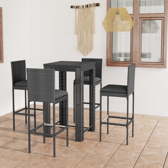 vidaXL 3 Piece Patio Bar Set with Cushions Poly Rattan Black