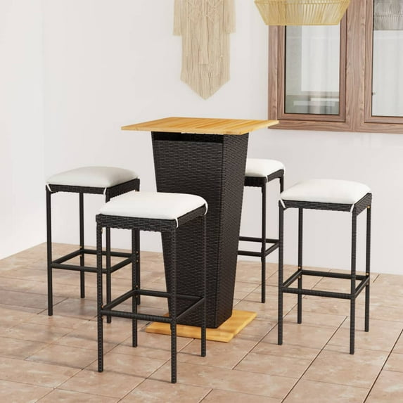 vidaXL 3 Piece Patio Bar Set with Cushions Poly Rattan Black