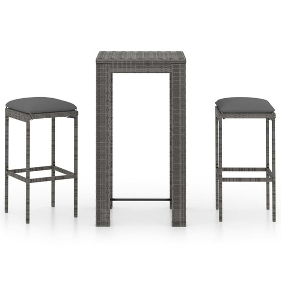 vidaXL 3 Piece Patio Bar Set with Cushions Poly Rattan Gray