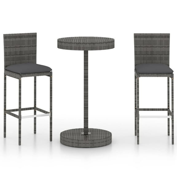 vidaXL 3 Piece Patio Bar Set with Cushions Poly Rattan Gray