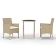 thumbnail image 1 of vidaXL 3 Piece Patio Bistro Set Poly Rattan and Tempered Glass Beige, 1 of 58