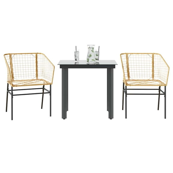 vidaXL 3 Piece Patio Dining Set Brown Poly Rattan Glass