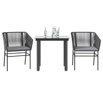 vidaXL 3 Piece Patio Dining Set with Cushions Black Poly Rattan Glass