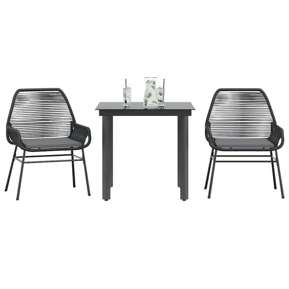 vidaXL 3 Piece Patio Dining Set with Cushions Black Poly Rattan Glass