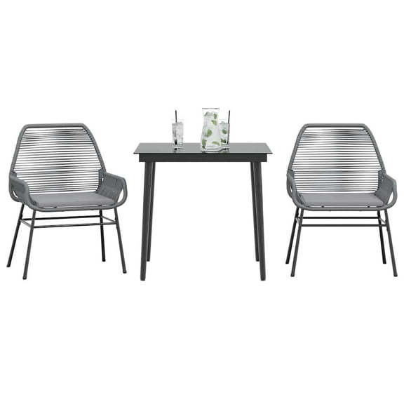 vidaXL 3 Piece Patio Dining Set with Cushions Gray Poly Rattan Glass
