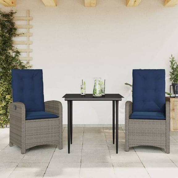 vidaXL Garden Dining Set Gray PE rattan Medium Adjustable Feet