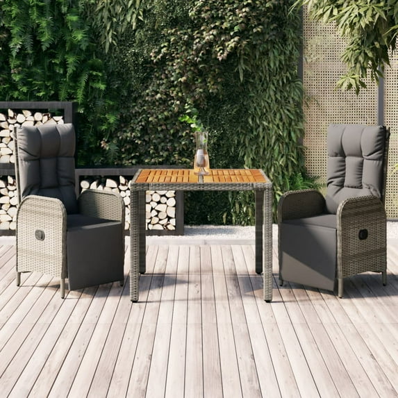 vidaXL 3 Piece Patio Dining Set with Cushions Gray Poly Rattan