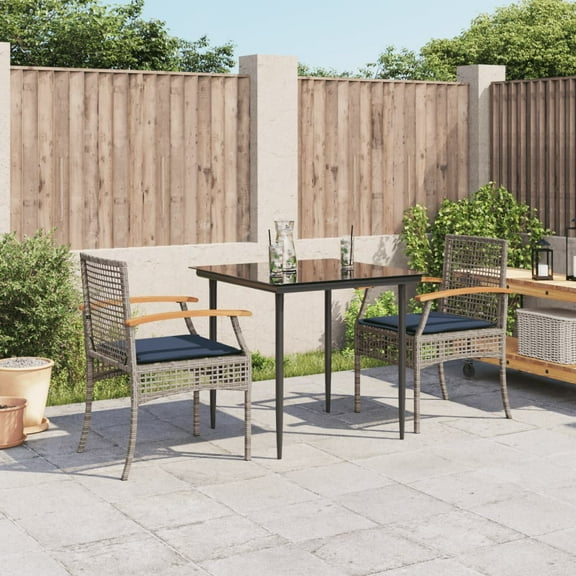 vidaXL 3 Piece Patio Dining Set with Cushions Gray Poly Rattan