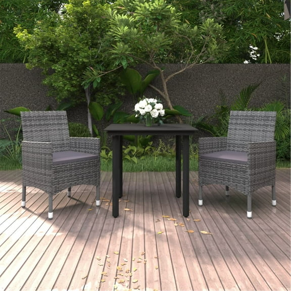 vidaXL 3 Piece Patio Dining Set with Cushions Poly Rattan and Glass, 3099691