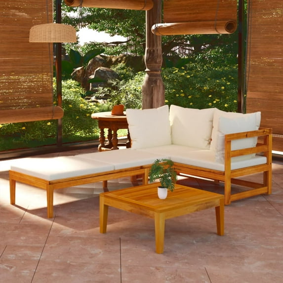 vidaXL 3 Piece Patio Lounge Set with Cream White Cushions Acacia Wood, 3087278