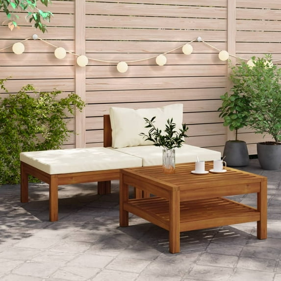 vidaXL 3 Piece Patio Lounge Set with Cream White Cushions Acacia Wood
