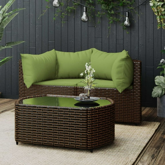 vidaXL 3 Piece Patio Lounge Set with Cushions Brown Poly Rattan