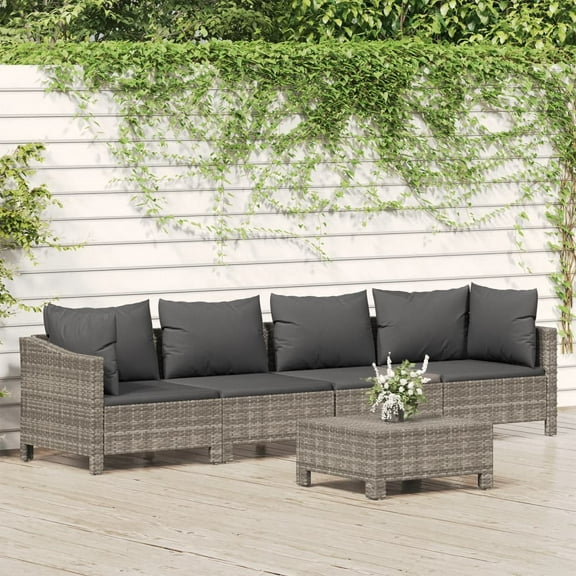 vidaXL 3 Piece Patio Lounge Set with Cushions Gray Poly Rattan