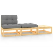 vidaXL 3 Piece Patio Lounge Set with Cushions Solid Wood Pine