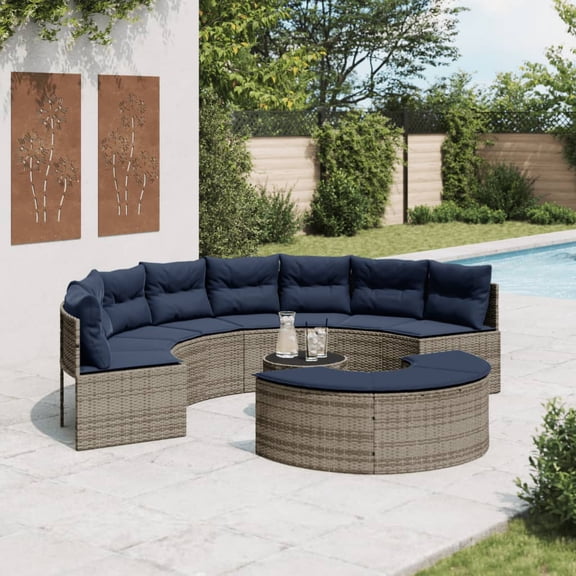vidaXL 3 Piece Patio Sofa Set Half-Round Gray Poly Rattan