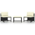 thumbnail image 1 of vidaXL 3 Piece Patio Sofa Set with Cushions Black Poly Rattan, 1 of 7