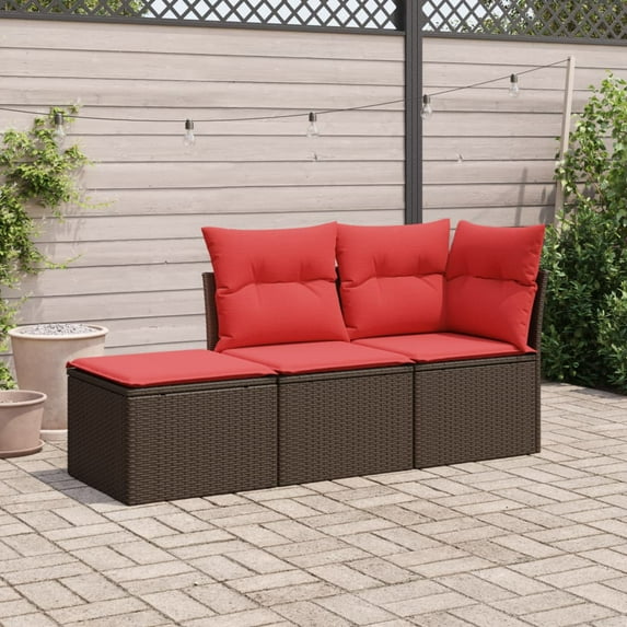 vidaXL 3 Piece Patio Sofa Set with Cushions Brown Poly Rattan