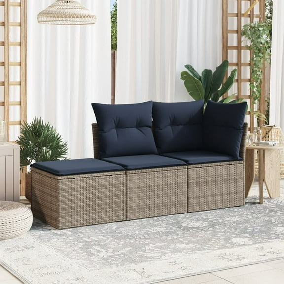 vidaXL 3 Piece Patio Sofa Set with Cushions Gray Poly Rattan