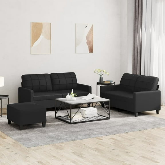 vidaXL 3 Piece Sofa Set with Cushions Black Faux Leather