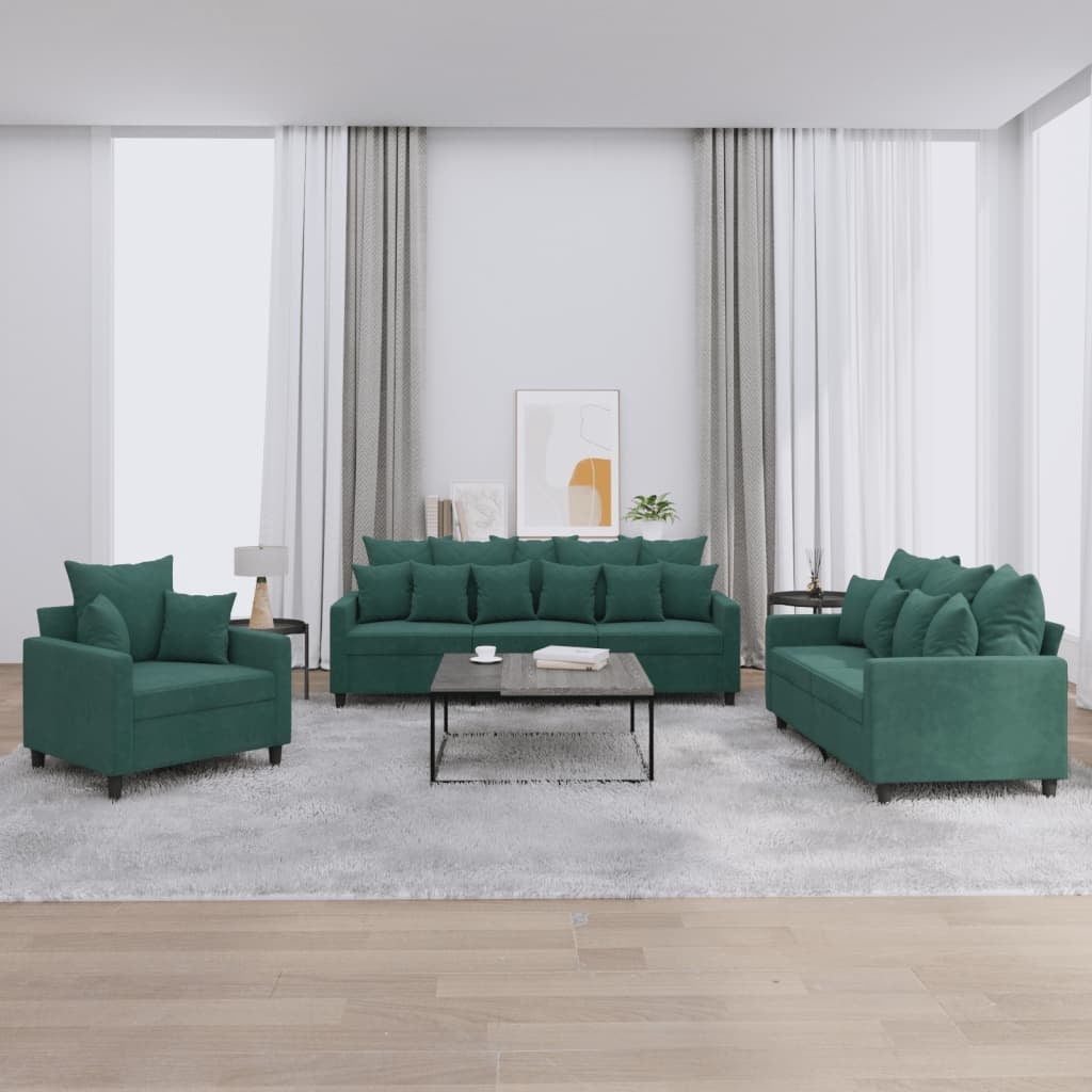 vidaXL 3 Piece Velvet Living Room Set Green