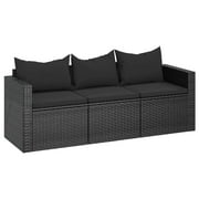 vidaXL 3 Seat Patio Sofa Outdoor Conversation Sofa with Cushions Poly Rattan