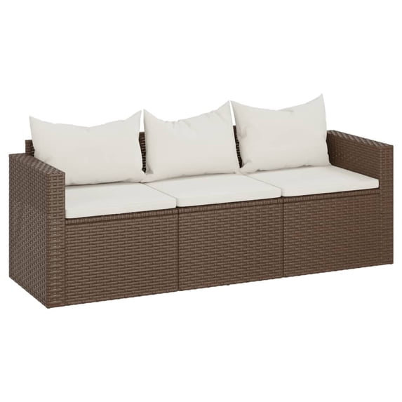 vidaXL 3 Seat Patio Sofa Outdoor Conversation Sofa with Cushions Poly Rattan