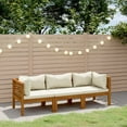 thumbnail image 1 of vidaXL 3-Seater Patio Sofa with Cream Cushion Solid Acacia Wood, 1 of 7
