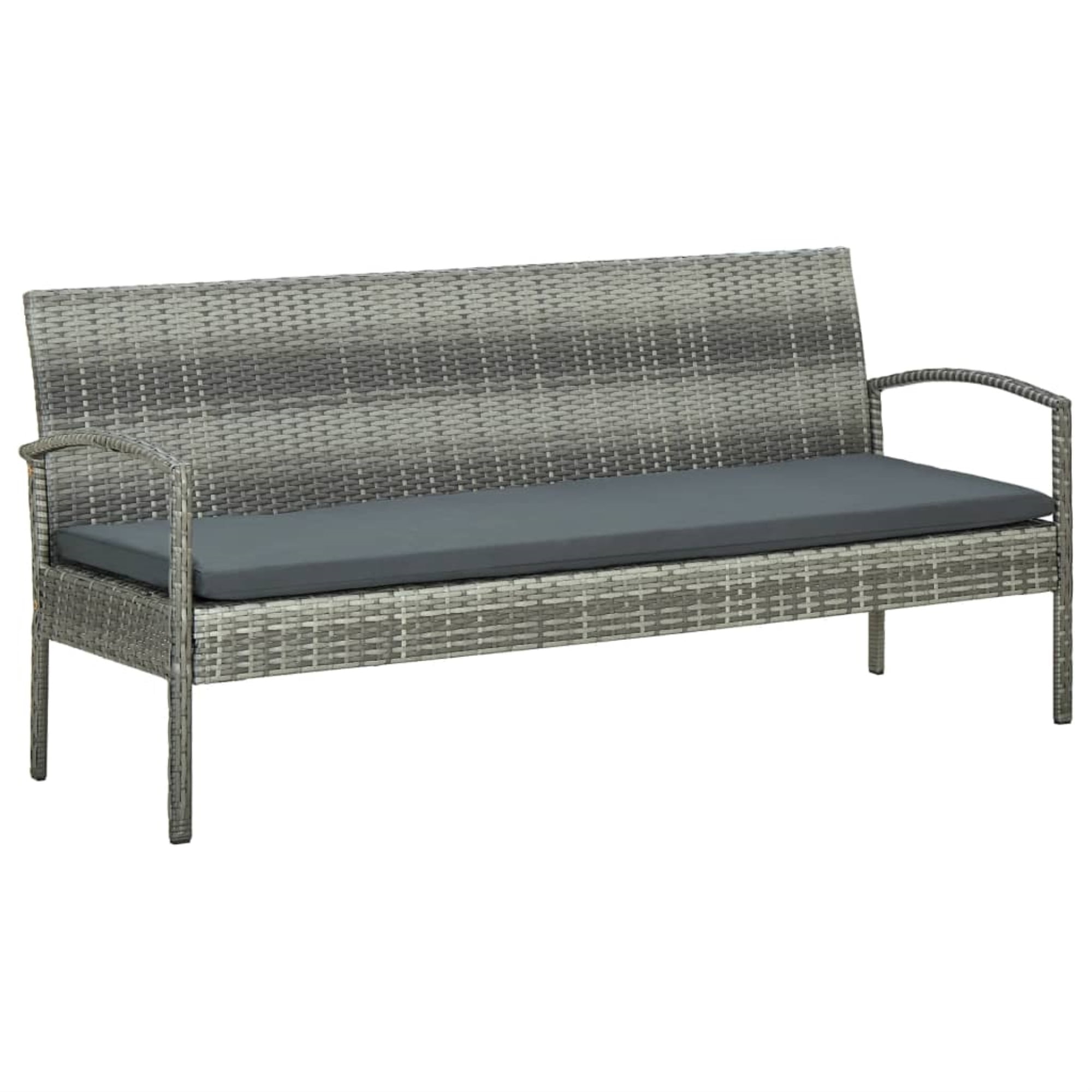 Gray Wicker and Steel Three-Seater Outdoor Sofa with Cushions