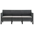 thumbnail image 1 of vidaXL 3-Seater Patio Sofa with Cushions Anthracite PP Rattan, 1 of 4
