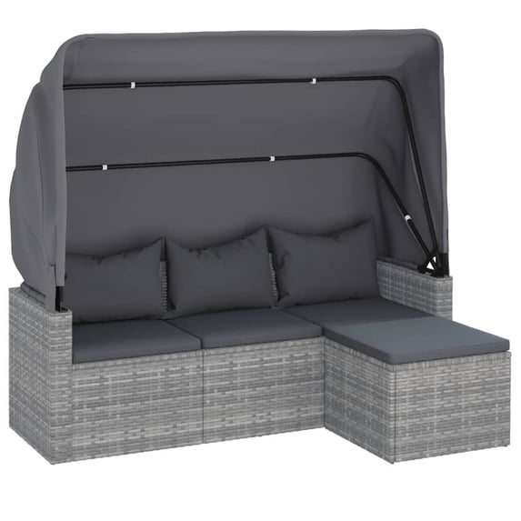 vidaXL 3-Seater Patio Sofa with Roof and Footstool Garden Couch Poly Rattan