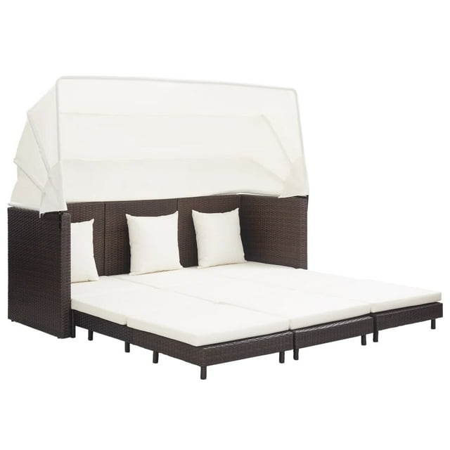 vidaXL 3 Seater Sofa Convertible Sleeper Sofa Bed with Cushions PE Rattan