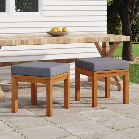 vidaXL 3028322 Patio Stools with Cushions Ottoman Seating 2 Pcs Solid Wood Acacia