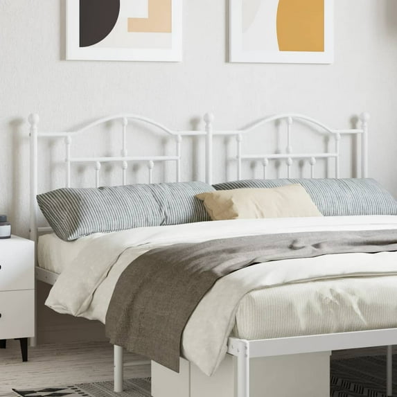 vidaXL 38.2 Inch White Metal Headboard, California King Farmhouse Headboard Only, Heavy-Duty Frame