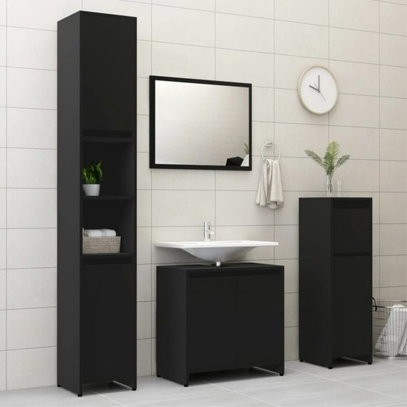 vidaXL 4 Piece Bathroom Furniture Set Black Chipboard