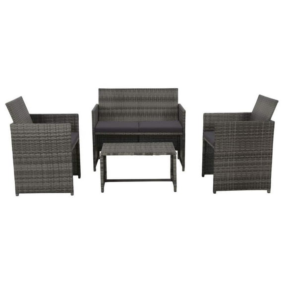 vidaXL 4 Piece Garden Lounge with Cushions Set Poly Rattan Gray, 43909