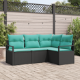 thumbnail image 1 of vidaXL 4 Piece Garden Sofa Set with Cushions Black Poly Rattan, 1 of 5
