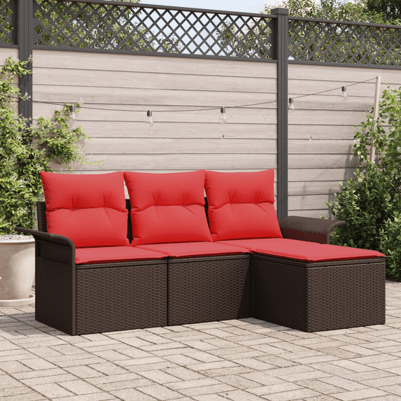 vidaXL 4 Piece Garden Sofa Set with Cushions Brown Poly Rattan