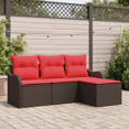 thumbnail image 1 of vidaXL 4 Piece Garden Sofa Set with Cushions Brown Synthetic Rattan, 1 of 5