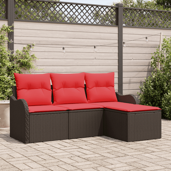 vidaXL 4 Piece Garden Sofa Set with Cushions Brown Synthetic Rattan